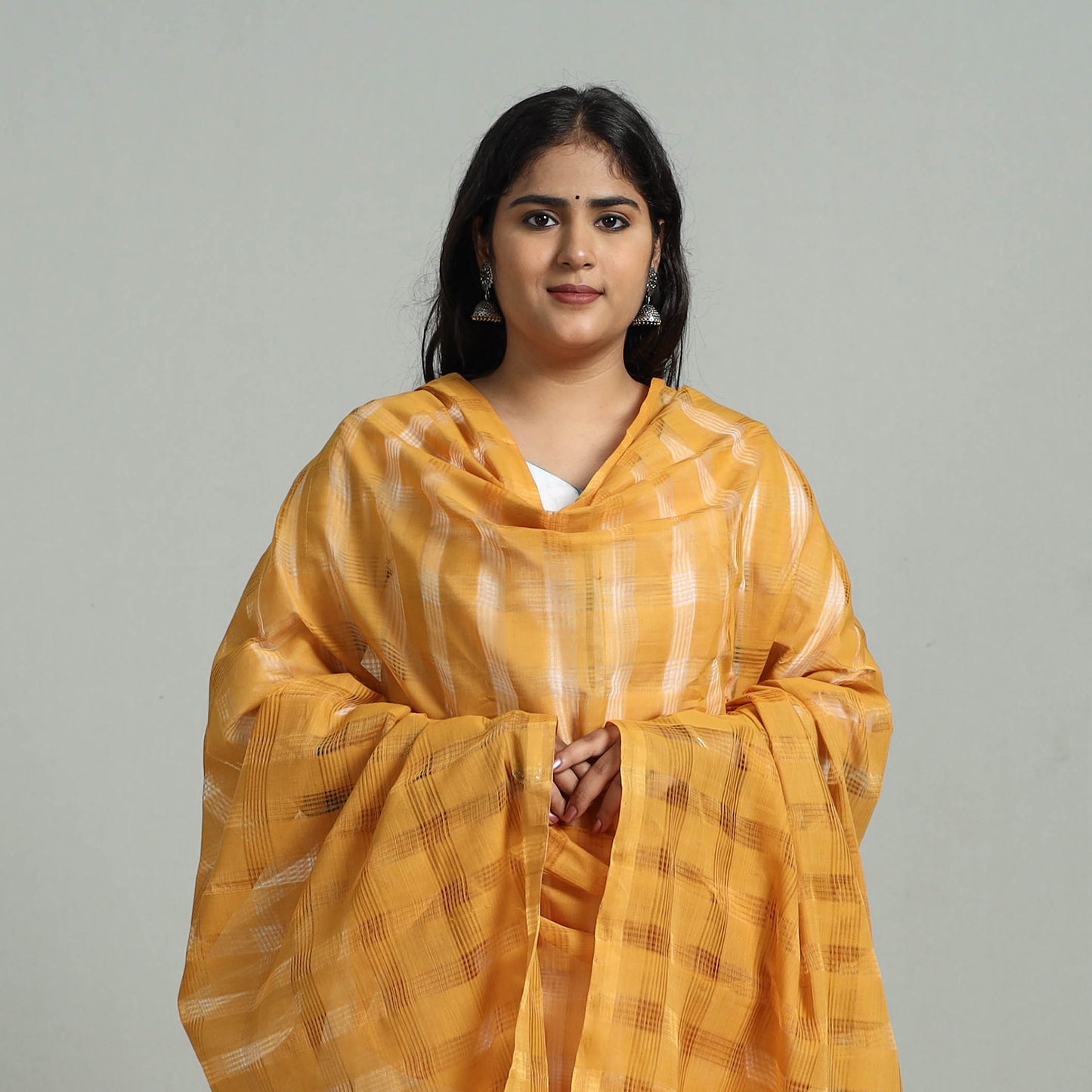 Yellow - Handloom Cotton Mangalagiri Dupatta with Tassels 32