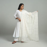 White - Handloom Cotton Mangalagiri Dupatta with Tassels 33