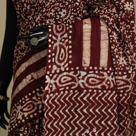 Brown - mul cotton hand batik saree 51 - handcrafted