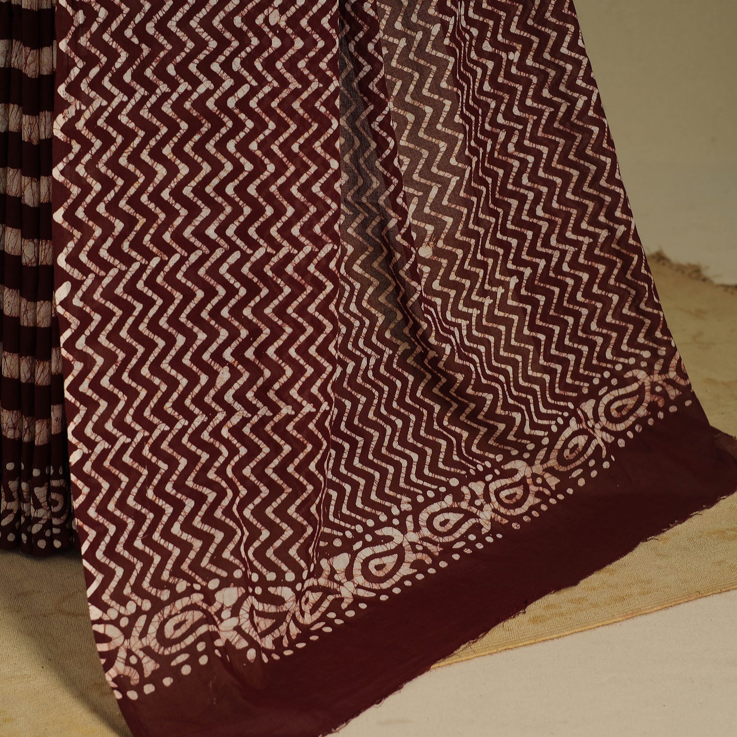 Brown - mul cotton hand batik saree 51 - handcrafted
