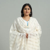 White - Handloom Cotton Mangalagiri Dupatta with Tassels 33