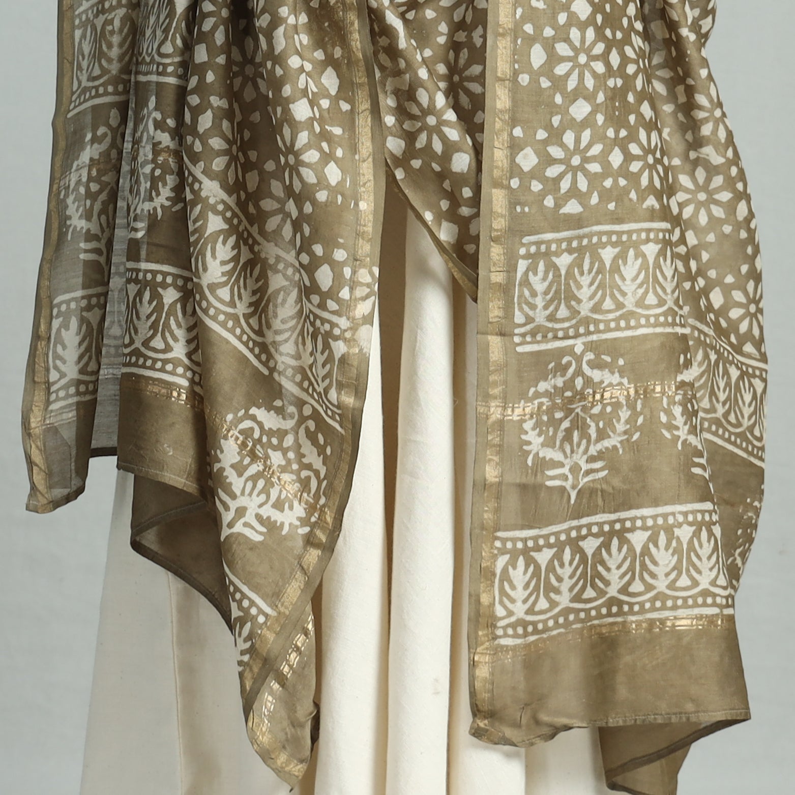  Pipad Block Printed Handloom Chanderi Silk Dupatta 74 