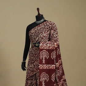 Brown - mul cotton hand batik saree 52 - handcrafted
