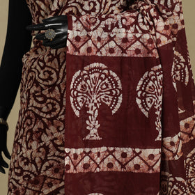 Brown - mul cotton hand batik saree 52 - handcrafted