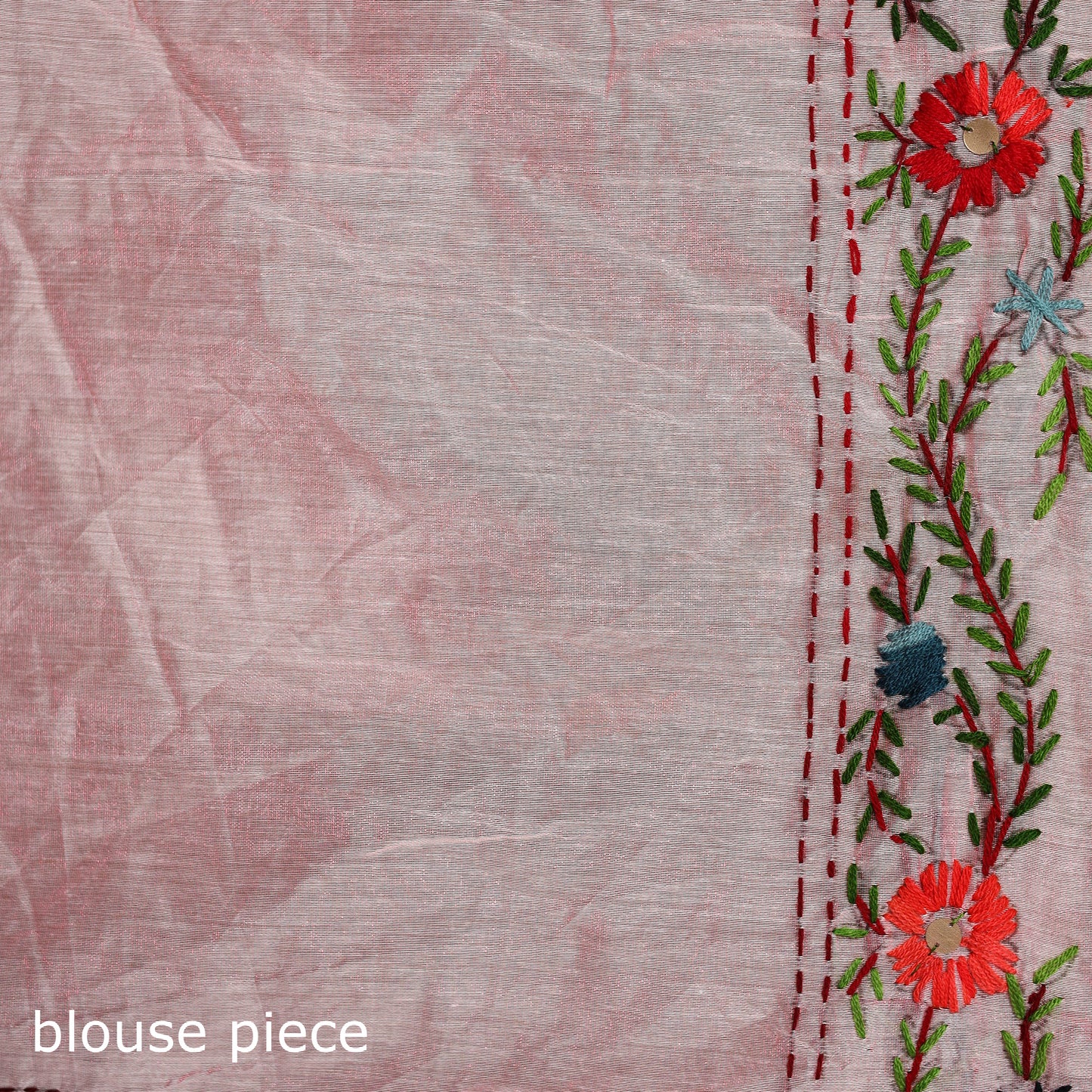 Pink - Phulkari Hand Embroidered Chanderi Silk Chapa Work Saree 11