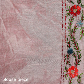 Pink - Phulkari Hand Embroidered Chanderi Silk Chapa Work Saree 11
