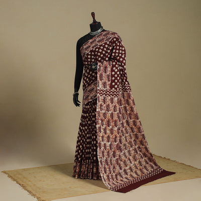 Brown - mul cotton hand batik saree 53 - handcrafted