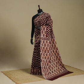 Brown - mul cotton hand batik saree 53 - handcrafted