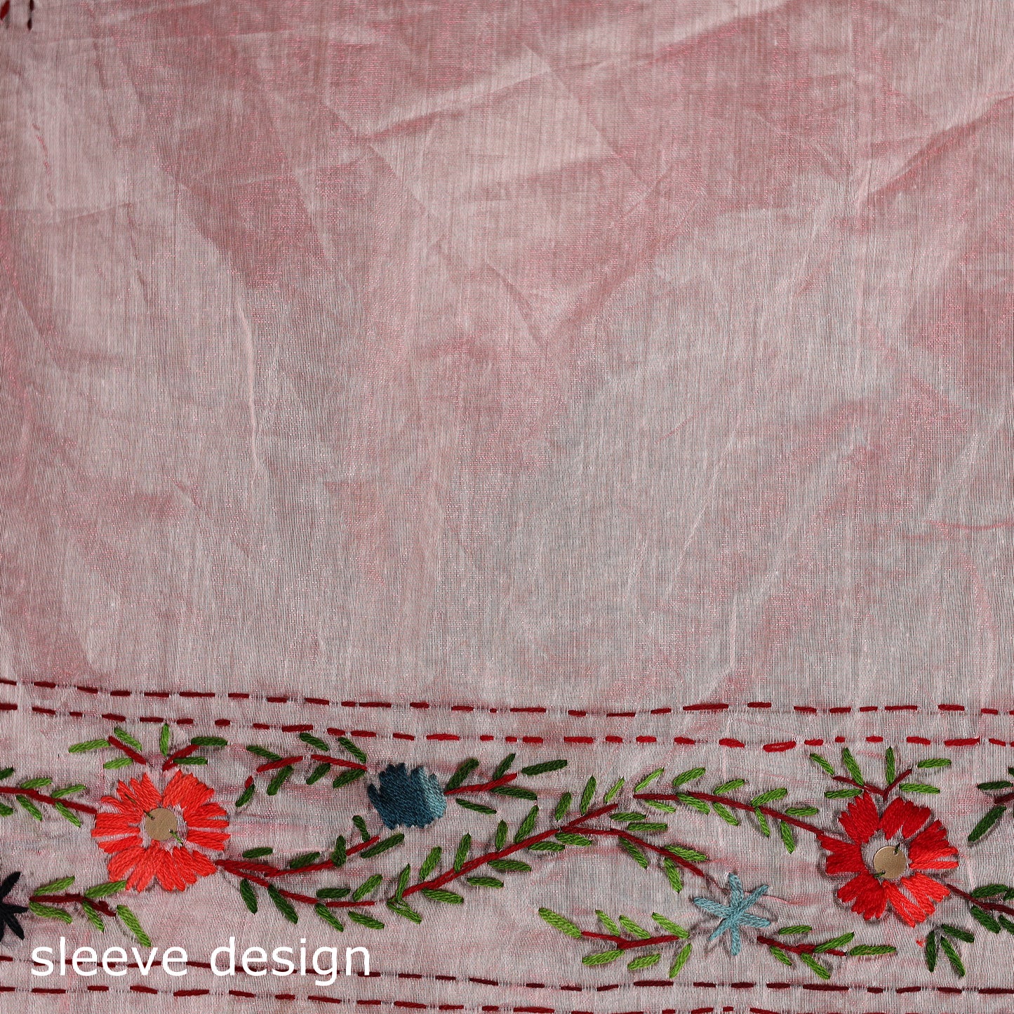 Pink - Phulkari Hand Embroidered Chanderi Silk Chapa Work Saree 11