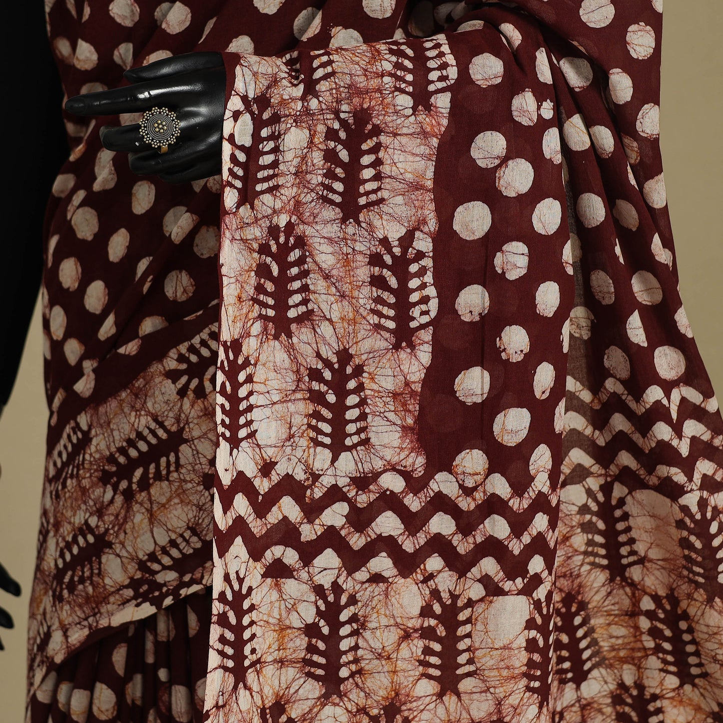 Brown - mul cotton hand batik saree 53 - handcrafted