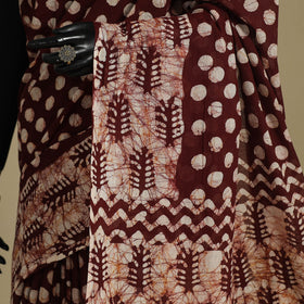 Brown - mul cotton hand batik saree 53 - handcrafted