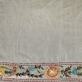 White - Phulkari Hand Embroidered Chanderi Silk Chapa Work Saree 12