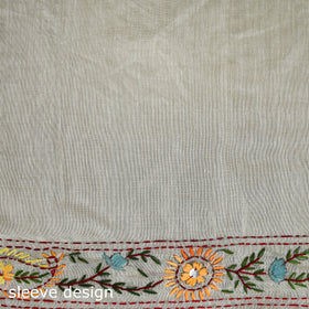 White - Phulkari Hand Embroidered Chanderi Silk Chapa Work Saree 12