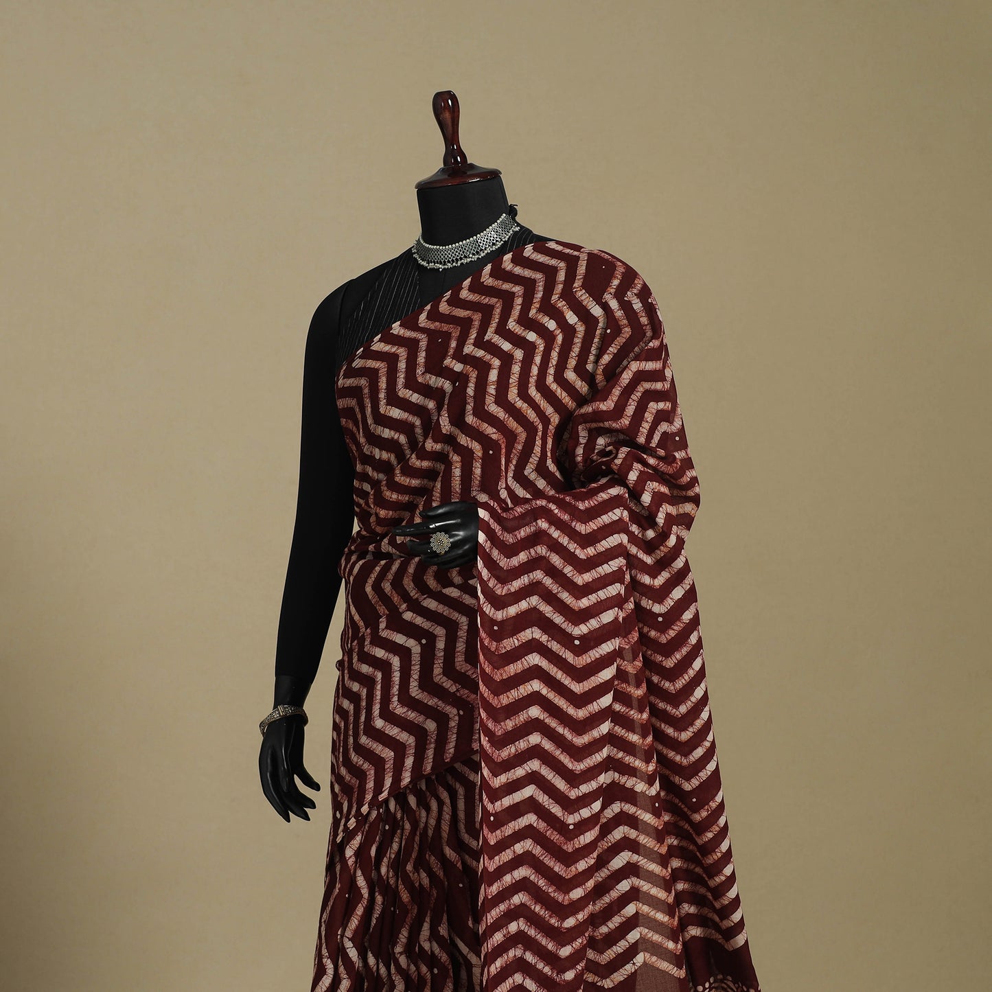 Brown - mul cotton hand batik saree 54 - handcrafted