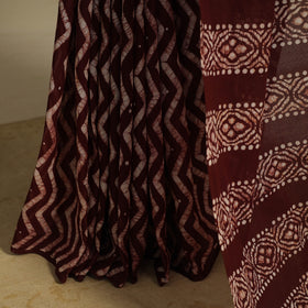 Brown - mul cotton hand batik saree 54 - handcrafted