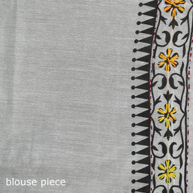 White - Phulkari Hand Embroidered Chanderi Silk Chapa Work Saree 13