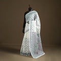 White - Phulkari Hand Embroidered Chanderi Silk Chapa Work Saree 14