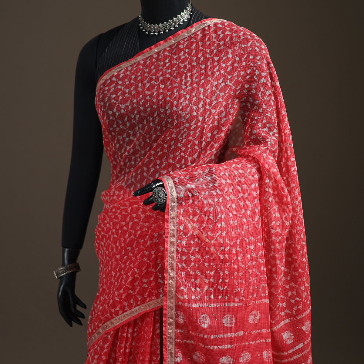Batik hand block print kota doria cotton saree