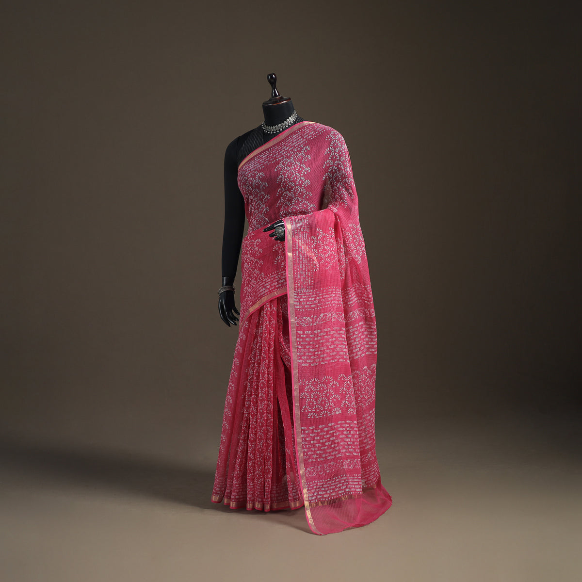 Batik Hand Block Print Kota Doria Cotton Saree 11