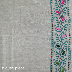 White - Phulkari Hand Embroidered Chanderi Silk Chapa Work Saree 14