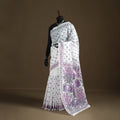 White - Phulkari Hand Embroidered Chanderi Silk Chapa Work Saree 15