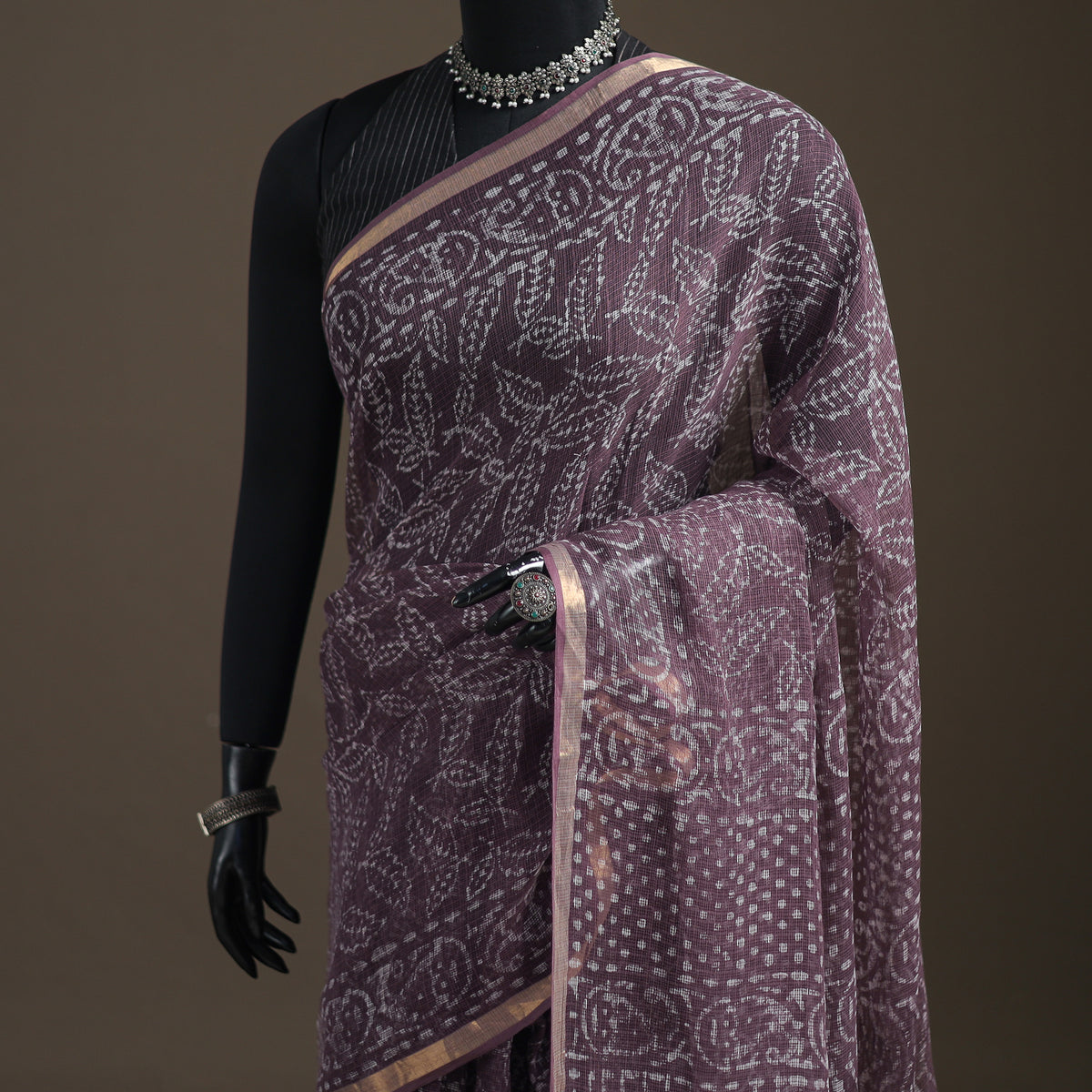 Batik hand block print kota doria cotton saree