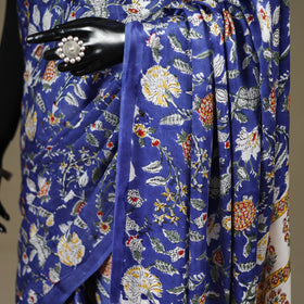 Blue - Modal Silk Hand Block Sanganeri Print Saree 03