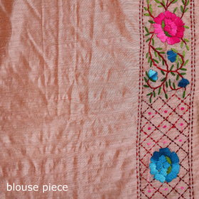 Peach - Phulkari Hand Embroidered Chanderi Silk Chapa Work Saree 16