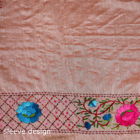 Peach - Phulkari Hand Embroidered Chanderi Silk Chapa Work Saree 16
