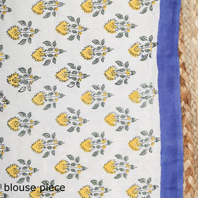 Blue - Modal Silk Hand Block Sanganeri Print Saree 03