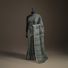 Batik Hand Block Print Kota Doria Cotton Saree 13