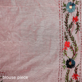 Pink - Phulkari Hand Embroidered Chanderi Silk Chapa Work Saree 17