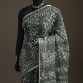 Batik Hand Block Print Kota Doria Cotton Saree 13