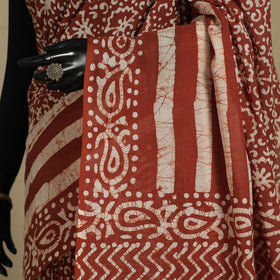 Brown - mul cotton hand batik saree 57 - handcrafted