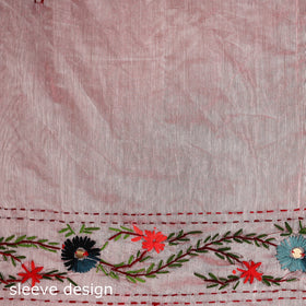 Pink - Phulkari Hand Embroidered Chanderi Silk Chapa Work Saree 17