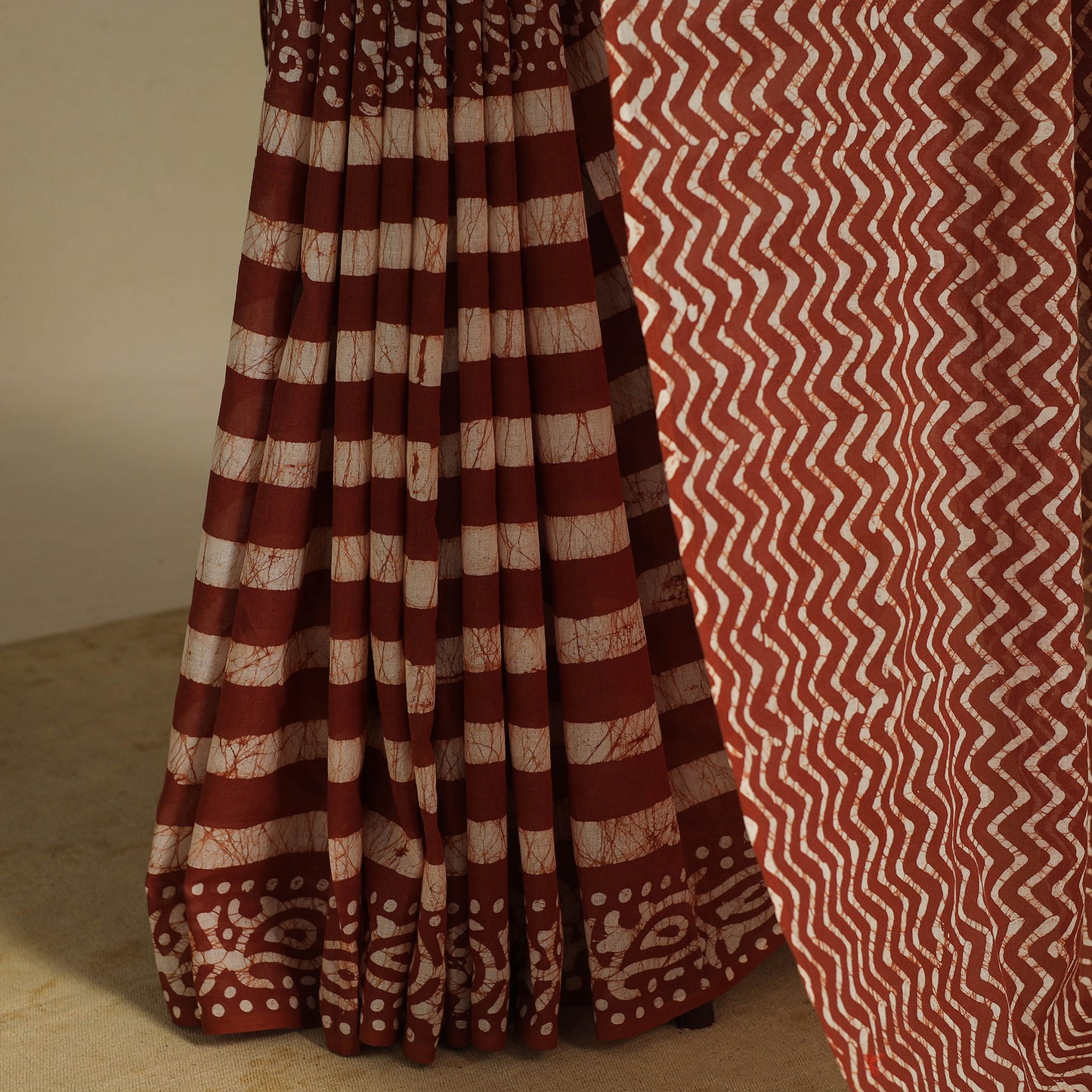 Brown - mul cotton hand batik saree 57 - handcrafted