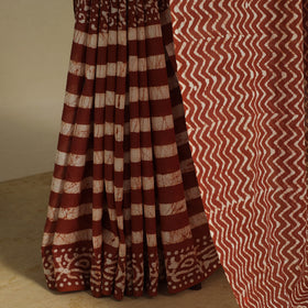 Brown - mul cotton hand batik saree 57 - handcrafted