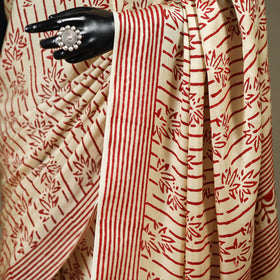Beige - Modal Silk Hand Block Print Bagru Saree 05