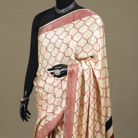 Beige - Modal Silk Hand Block Print Bagru Saree 06