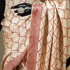 Beige - Modal Silk Hand Block Print Bagru Saree 06