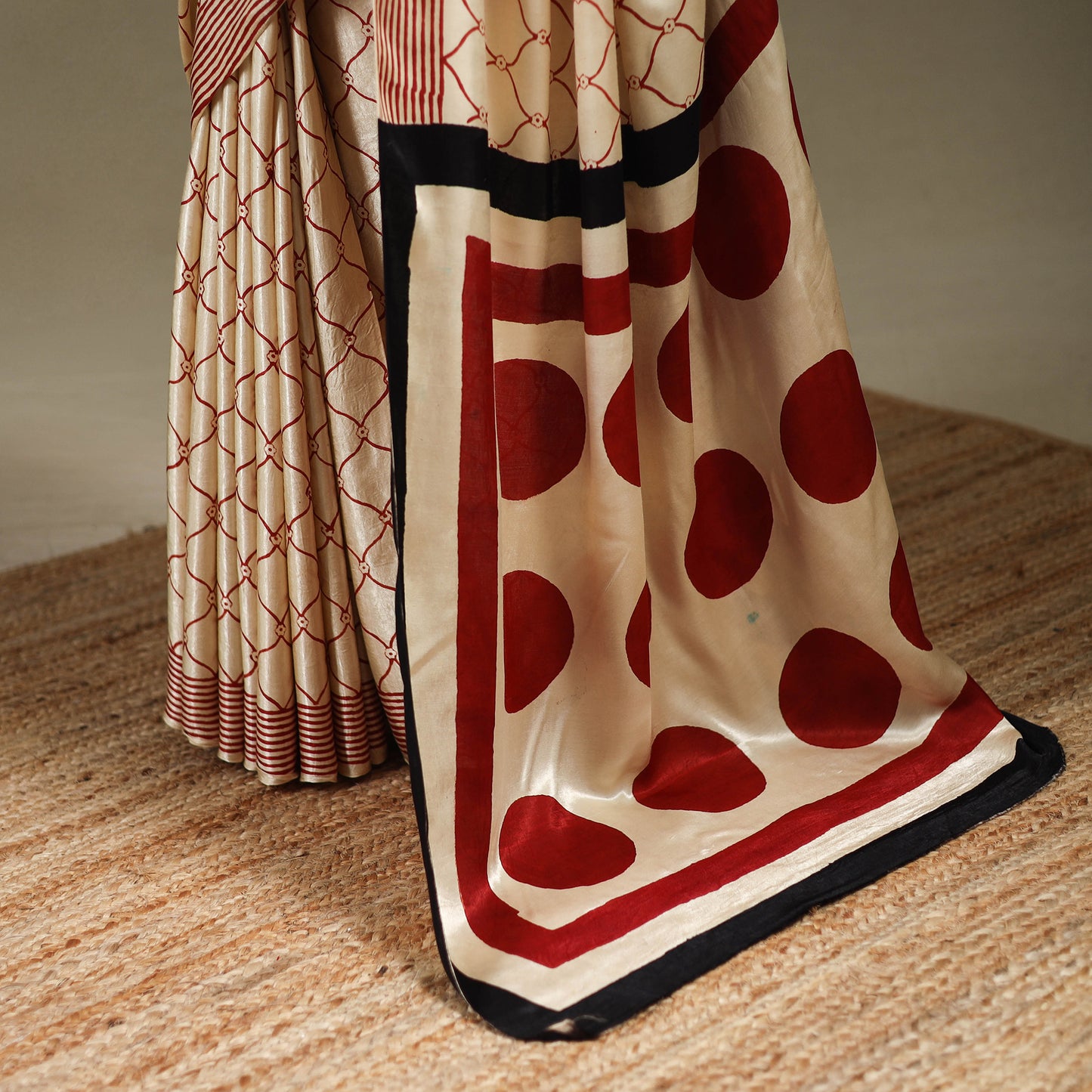 Beige - Modal Silk Hand Block Print Bagru Saree 06