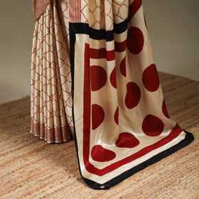 Beige - Modal Silk Hand Block Print Bagru Saree 06