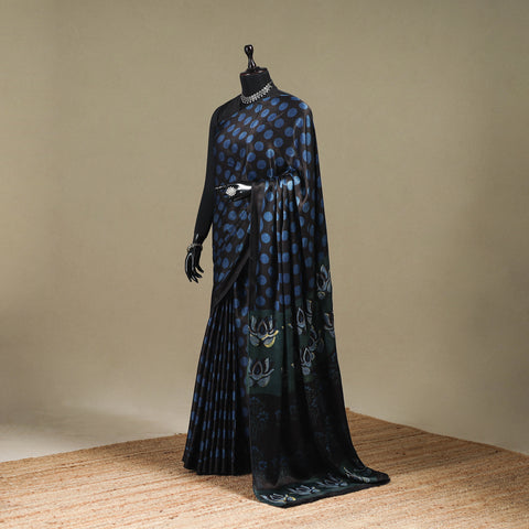 Black - Modal Silk Hand Block Print Bagru Saree 07