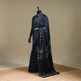 Black - Modal Silk Hand Block Print Bagru Saree 07