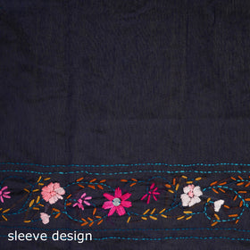 Blue - Phulkari Hand Embroidered Chanderi Silk Chapa Work Saree 19