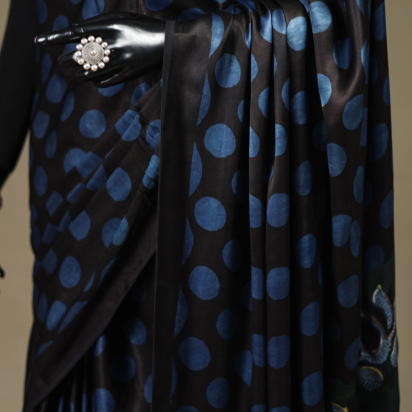 Black - Modal Silk Hand Block Print Bagru Saree 07