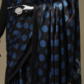 Black - Modal Silk Hand Block Print Bagru Saree 07