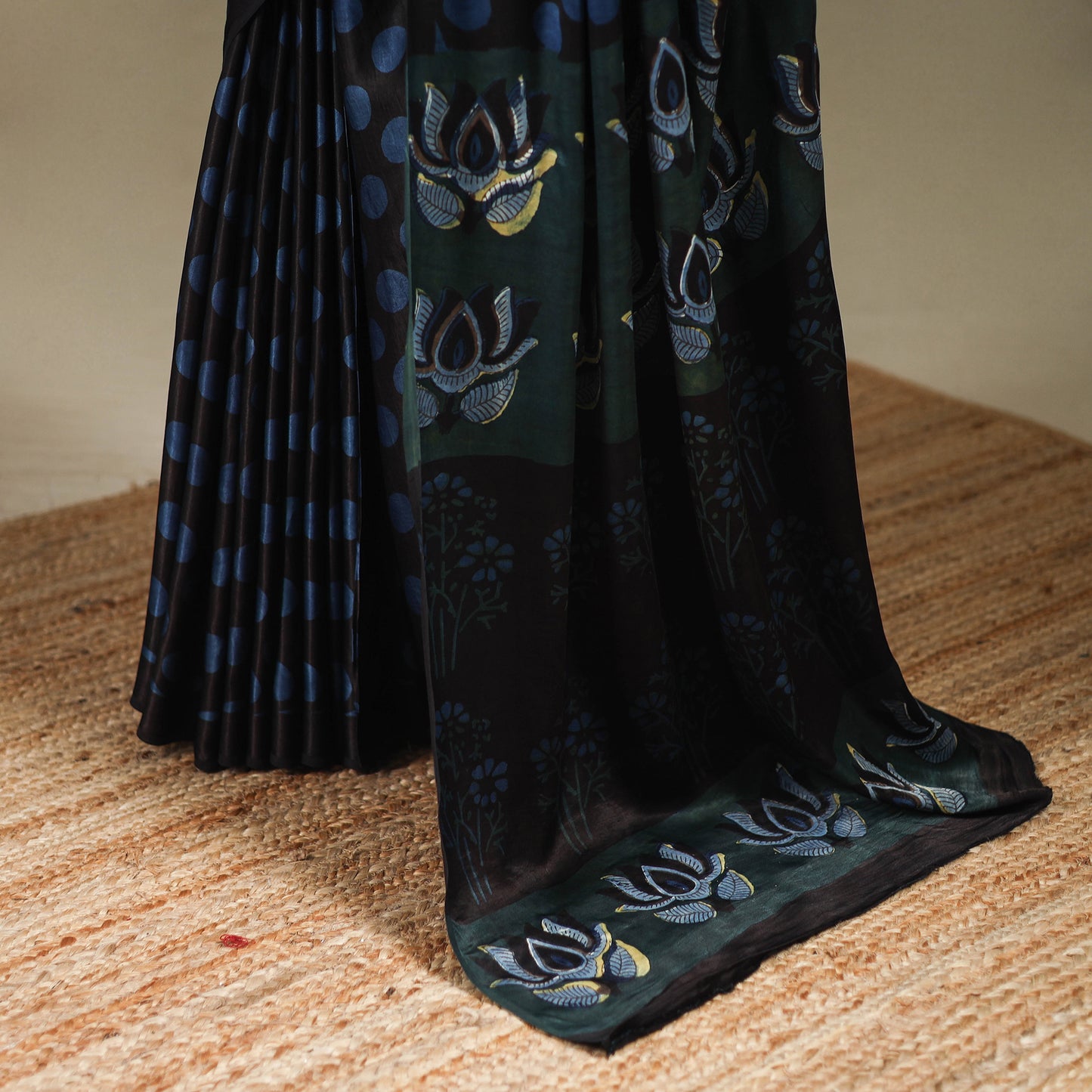 Black - Modal Silk Hand Block Print Bagru Saree 07