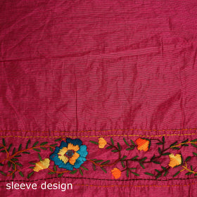 Pink - Phulkari Hand Embroidered Chanderi Silk Chapa Work Saree 20