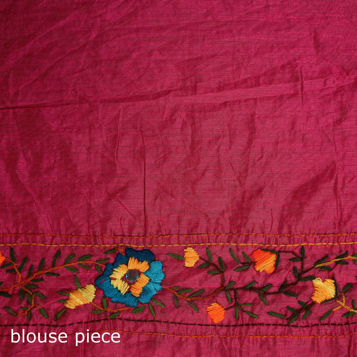 Pink - Phulkari Hand Embroidered Chanderi Silk Chapa Work Saree 20